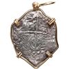 Image 1 : Potosi, Bolivia, cob 8 reales, 1620 T, mounted cross-side out in 14K gold pendant with shackle bail.
