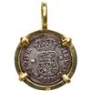Image 2 : Mexico City, Mexico, pillar 1/2 real, Philip V, 1746 M, mounted in 18K gold pendant with fixed bail.