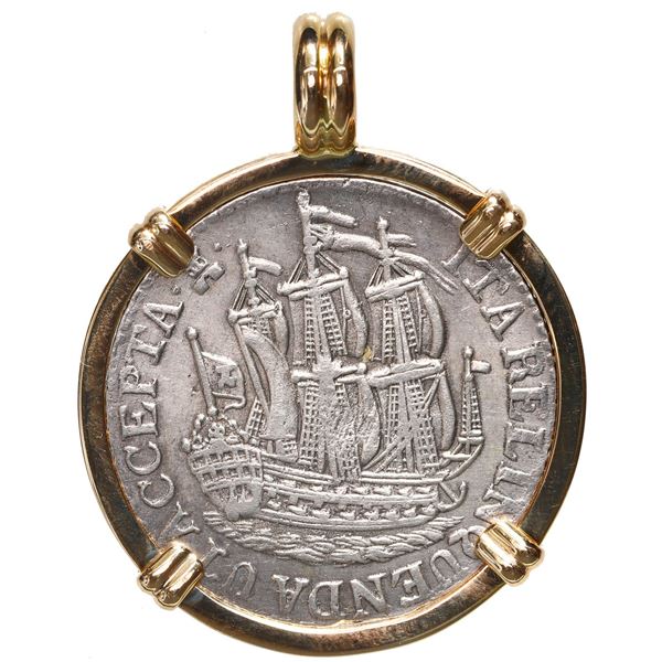 Zeeland, United Netherlands, 6 stuivers, "ship shilling," 1769, mounted in 14K gold pendant.