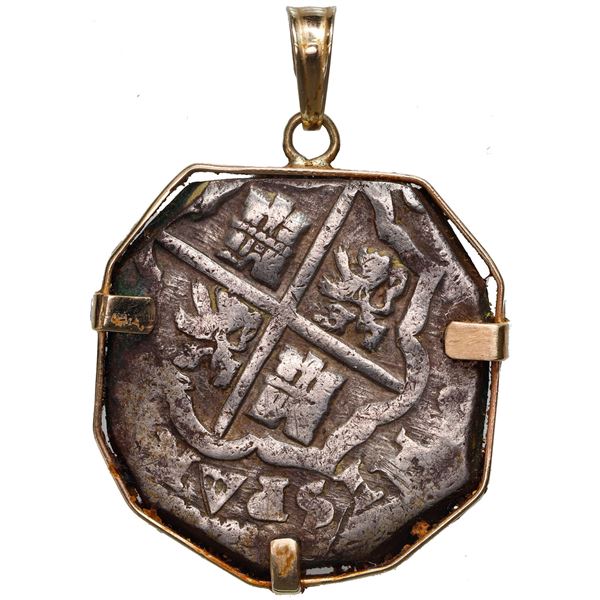 Madrid, Spain, cob 8 reales, Philip IV, assayer A below mintmark MD (vertical) to left (1650s), moun
