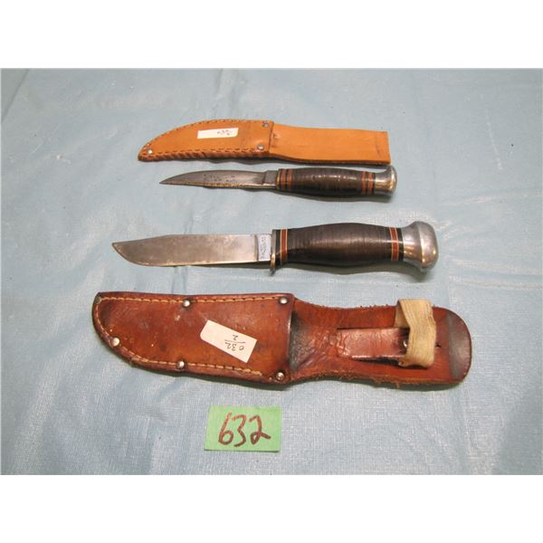 2 WWII era hunting/ Bowie knives and scabbards ; 1 Sheffield ; 1 pal