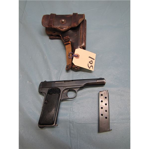 PROHIBITED :  FN Browning ; model 1922; caliber 7.65 MM; barrel length 114MM; eight shots; semi auto