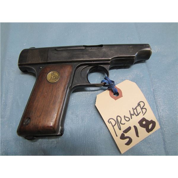 PROHIBITED :Deutschewerke; Ortgies patent Germany; caliber 7.65 MM ; Barrel length; 88MM; eight shot