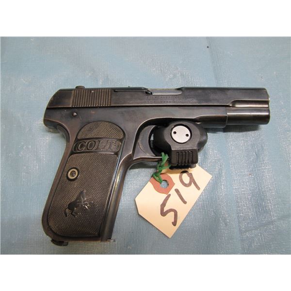 PROHIBITED :Colt; 1903 pocket hammerless; caliber 32 rimless; barrel length 95MM; semi automatic ; s