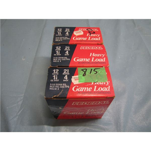 Lot of three boxes of 12 gauge two and three quarter inch ammunition