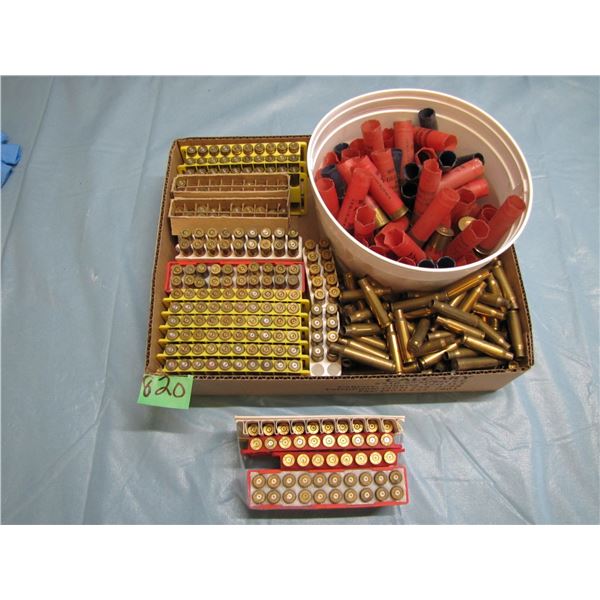 Lot of 308 brass ; 243 Brass and one gallon pail of 12 gauge shotgun hulls