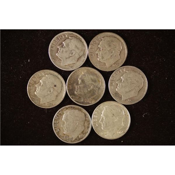 7 ASSORTED SILVER ROOSEVELT DIMES