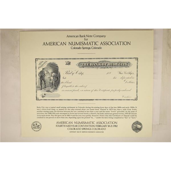 AMERICAN NUMISMATIC ASSOCIATION 1982 SOUVENIR