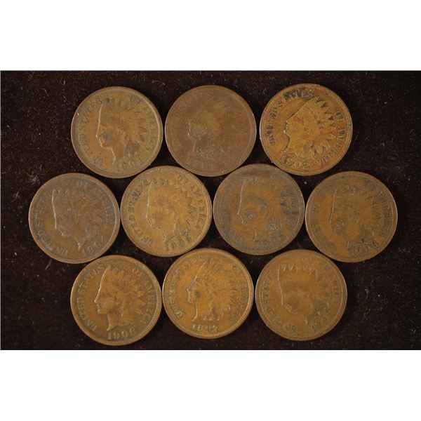 10 ASSORTED INDIAN HEAD CENTS 1900-1907