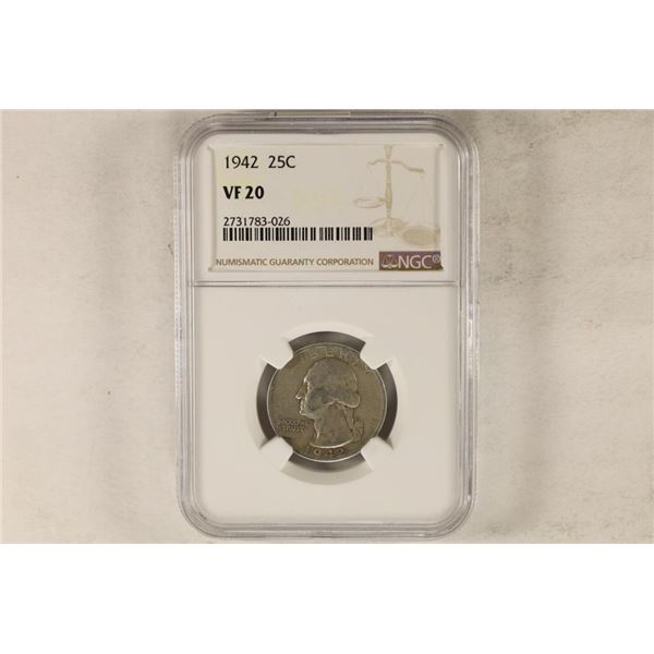 1942 WASHINGTON SILVER QUARTER NGC VERY FINE 20