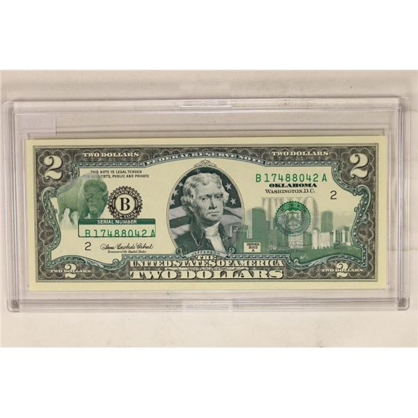 2003-A $2 FRN WITH OKLAHOMA OVERLAY CRISP UNC