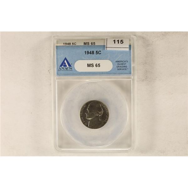 1948 JEFFERSON NICKEL ANACS MS65