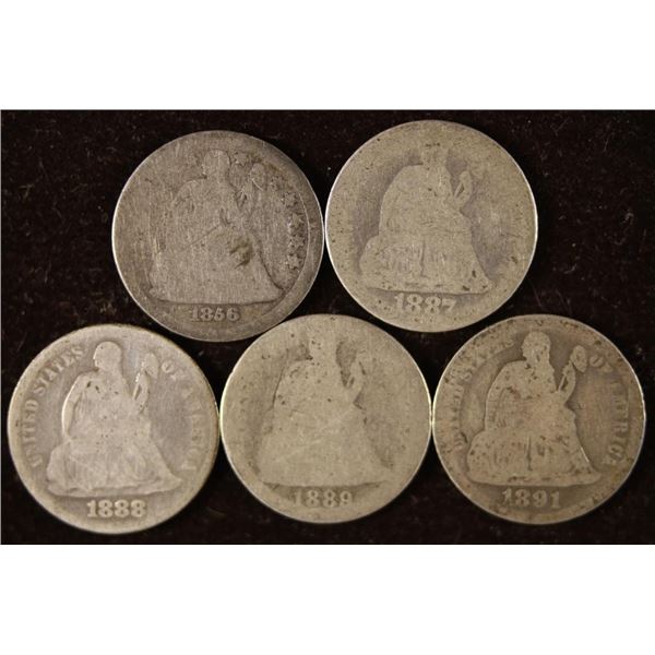 1856, 1887, 1888, 1889 & 1891 SEATED LIBERTY DIMES