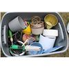 Image 1 : Tote(with lid) with variety of planting pots, misc gardening items