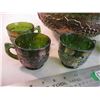 Image 2 : (1) Large + (6) Small - green carnival glass bowl + cups
