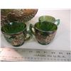 Image 4 : (1) Large + (6) Small - green carnival glass bowl + cups
