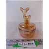 Image 1 : Marigold Carnival Glass Dish w/ Deer Figure Lid