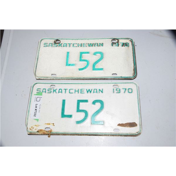 Matching Saskatchewan 2-digit license plate - 1970