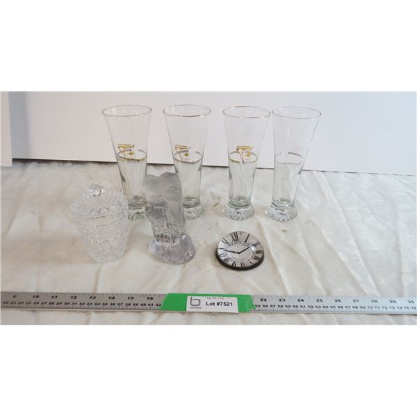 Glass olympic cup set with crystal dish and glass figurine