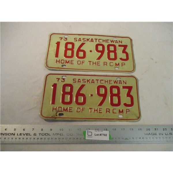 1973 (pair) Sask License Plates