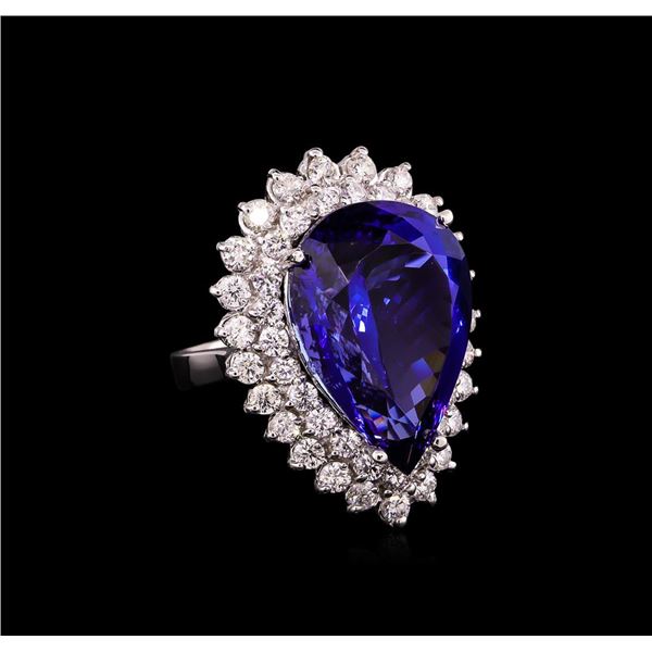 14KT White Gold GIA Certified 24.90 ctw Tanzanite and Diamond Ring