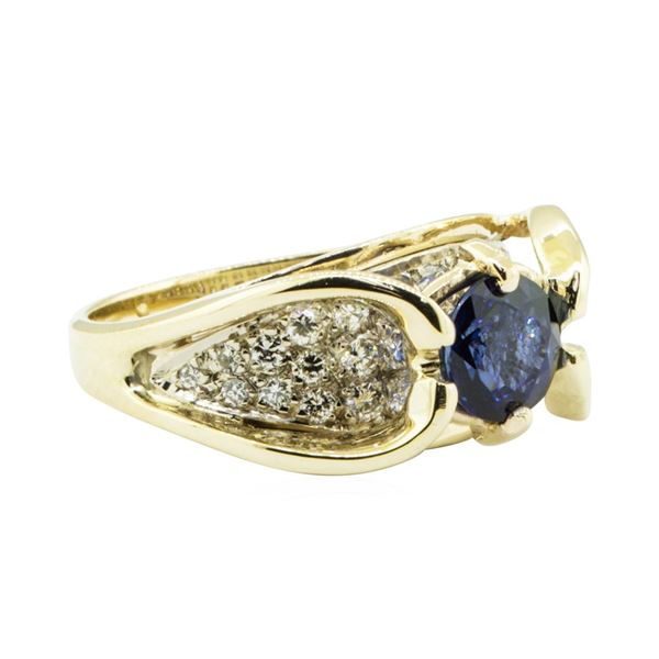 2.24 ctw Round Brilliant Blue Sapphire And Diamond Ring - 14KT Yellow And White