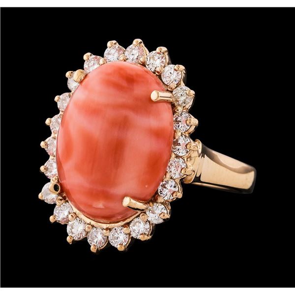 9.47 ctw Coral and Diamond Ring - 14KT Rose Gold