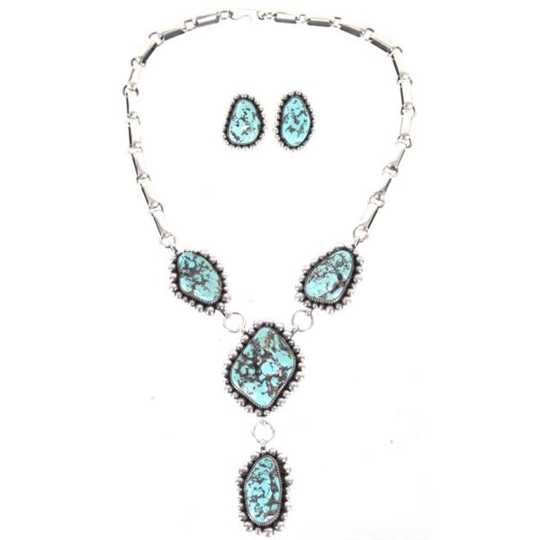 Navajo A. Joe Fox Turquoise Necklace & Earrings