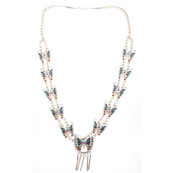 Zuni Sterling Silver Butterfly Mosaic Necklace