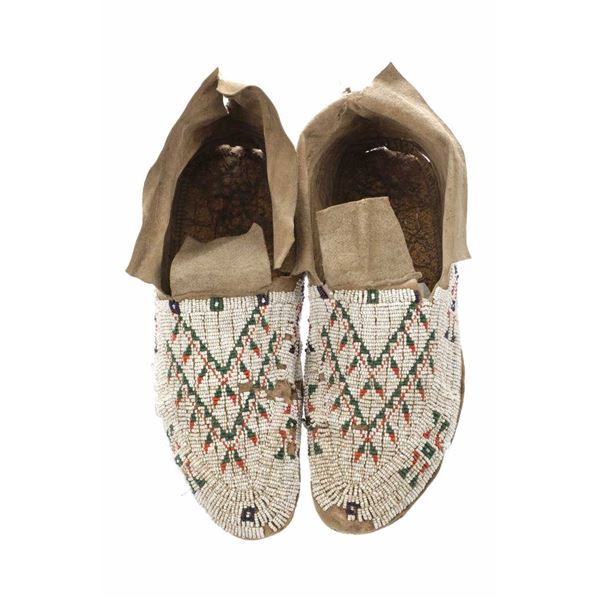 C. 1890 Sioux Beaded Hide Hard Sole Moccasins