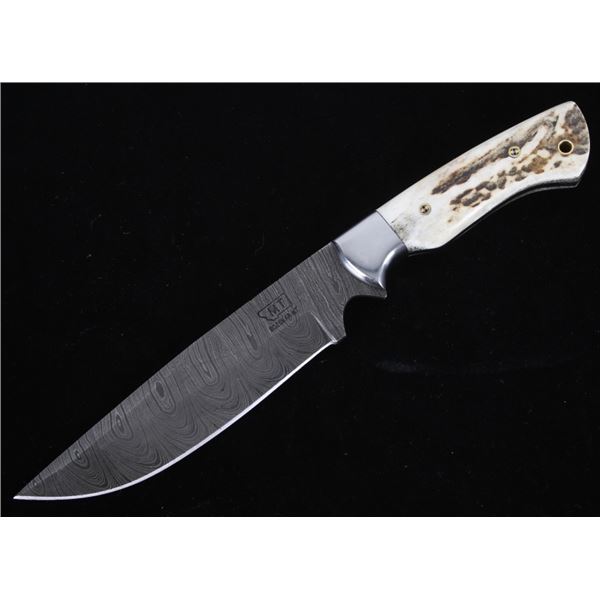 Montana Territory Damascus and Stag Antler Knife