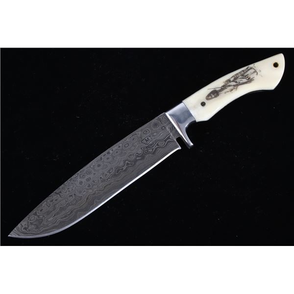 Montana Blackfeet Scrimshaw Damascus Knife Bozeman