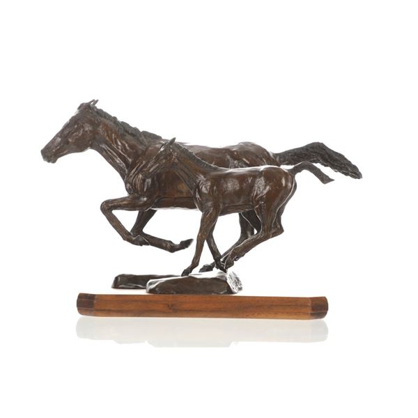 Tom Baker  Mare & Colt on the Run,  Bronze c. 1994