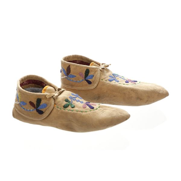 C. 1940- Northern Cree Beaded Hide Moccasins