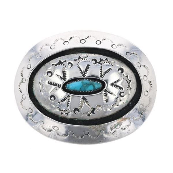 Navajo Sterling Silver Turquoise Shadowbox Buckle
