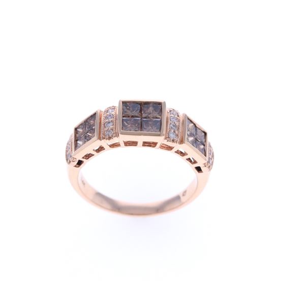 Three Cluster Princess Diamond 14k Rose Gold Ring
