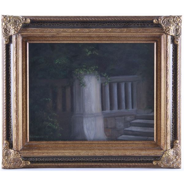 Impressionist Pastel Of Courtyard Stone Balustrade