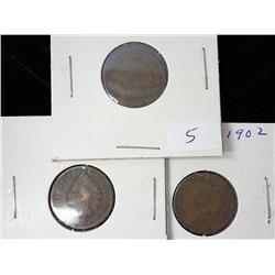 1900, 1901 And 1902 Indian Head Cents