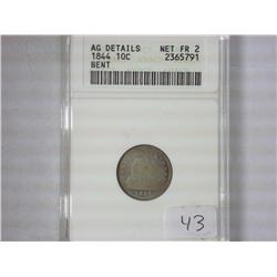 1844 Seated Liberty Dime ANACS AG, Better Date