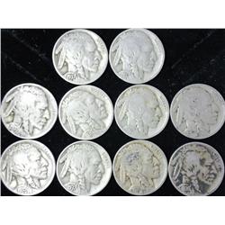 10 Assorted Dated Bufffalo Nickels