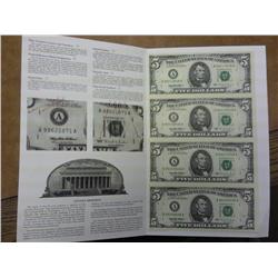Uncut Sheet Of 4-1995 Five Dollar FRN