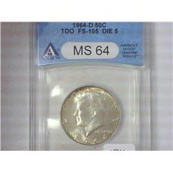 1964-D Kennedy Half ANACS MS64