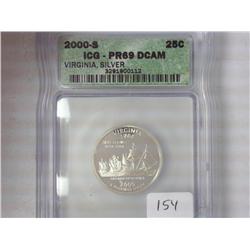 2000-S Virgina Silver Quarter ICG PR69DCAM