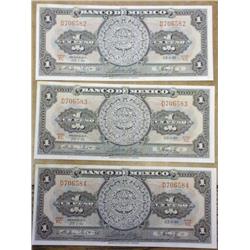 3 Bank Of Mexico One Peso Notes (GEM CU)
