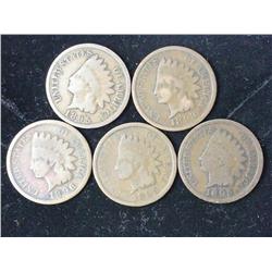 5 - 1890's Indian Head Cents