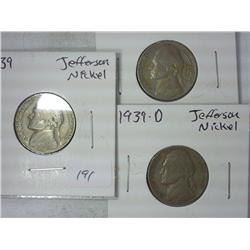 1939-P, D And S Jefferson Nickels