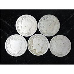 5 Assorted Liberty "V" Nickels