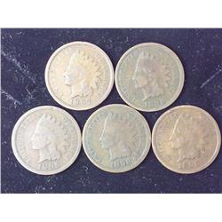 5 -1890's Indian Head Cents