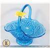 Image 1 : VINTAGE BLUE GLASS CENTERPIECE BASKET/BOWL