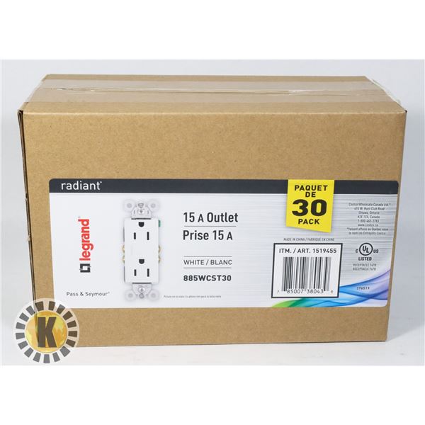 NEW 30 PACK CASE OF 15A OUTLETS